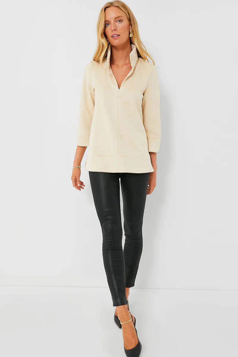 Bone Suede Margot Stand Collar Blouse