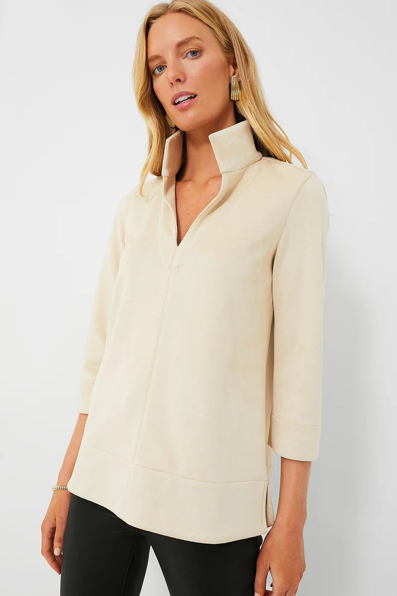 Bone Suede Margot Stand Collar Blouse